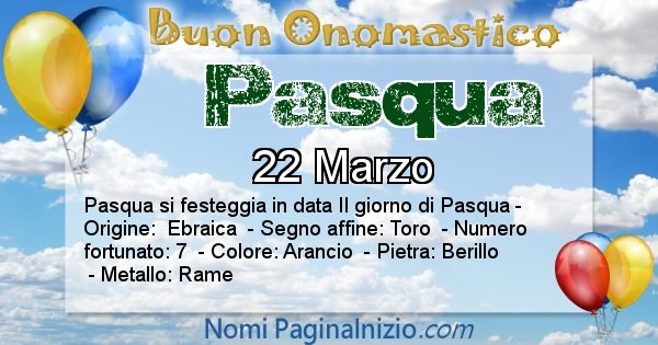 Pasqua - Onomastico del nome Pasqua