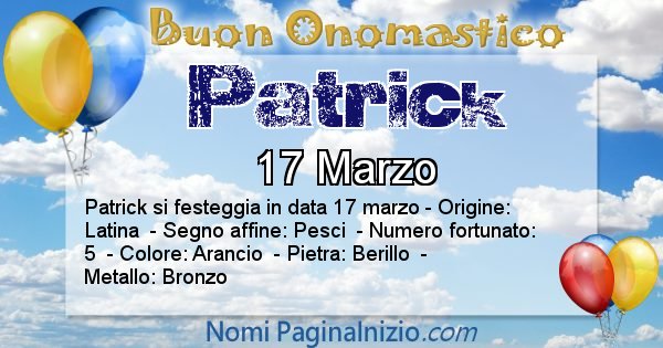 Patrick - Onomastico del nome Patrick