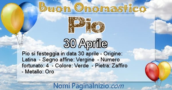 Pio - Onomastico del nome Pio