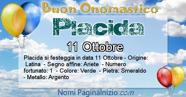 Placida - Onomastico del nome Placida