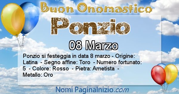 Ponzio - Onomastico del nome Ponzio