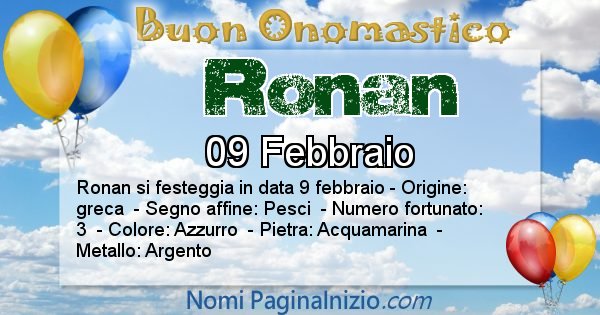 Ronan - Onomastico del nome Ronan