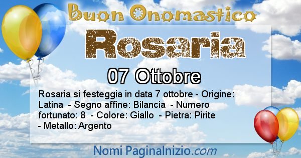 Rosaria - Onomastico del nome Rosaria