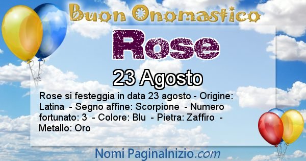 Rose - Onomastico del nome Rose