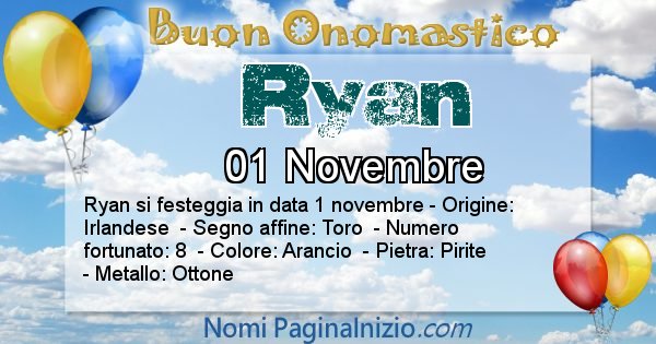 Ryan - Onomastico del nome Ryan