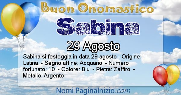 Sabina - Onomastico del nome Sabina