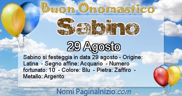 Sabino - Onomastico del nome Sabino