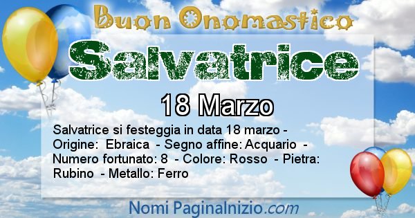 Salvatrice - Onomastico del nome Salvatrice