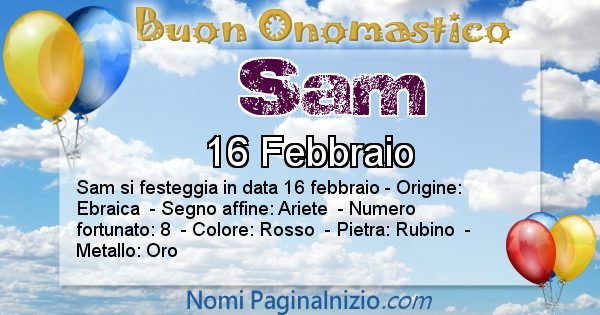 Sam - Onomastico del nome Sam