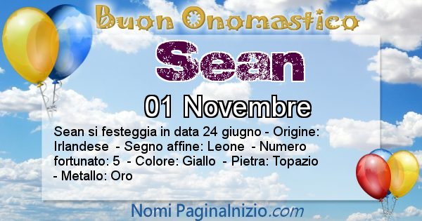 Sean - Onomastico del nome Sean