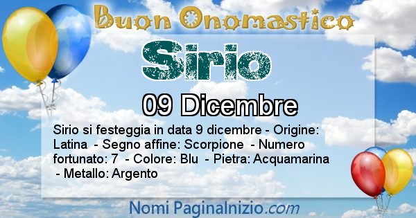 Sirio - Onomastico del nome Sirio