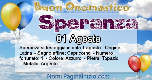 Speranza - Onomastico del nome Speranza