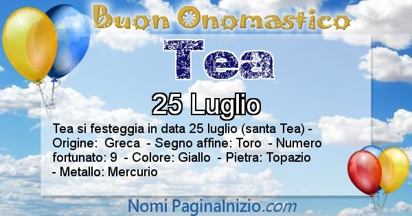 Tea - Onomastico del nome Tea