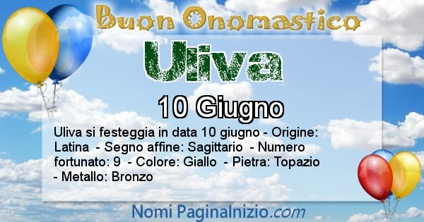 Uliva - Onomastico del nome Uliva