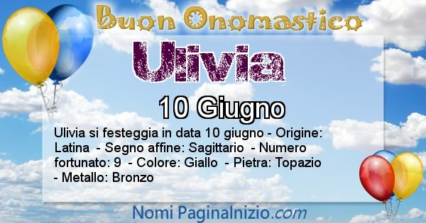 Ulivia - Onomastico del nome Ulivia