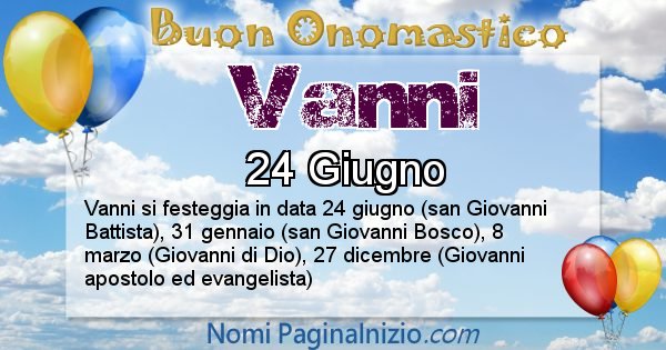 Vanni - Onomastico del nome Vanni