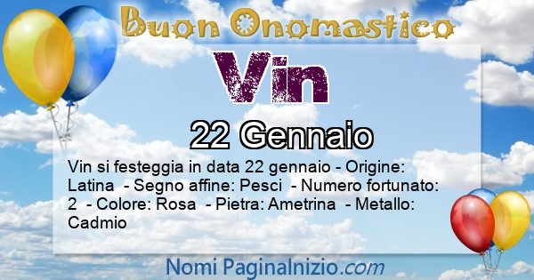 Vin - Onomastico del nome Vin