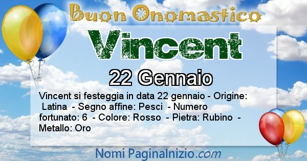 Vincent - Onomastico del nome Vincent