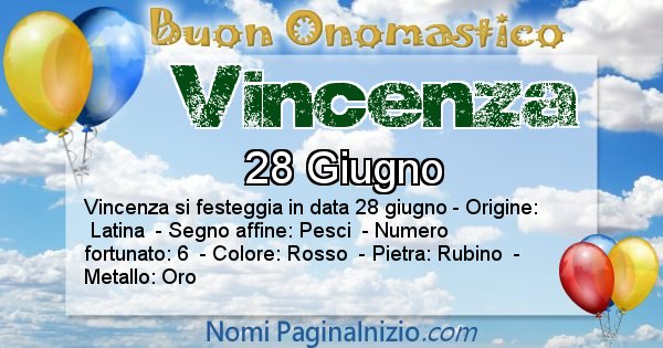 Vincenza - Onomastico del nome Vincenza