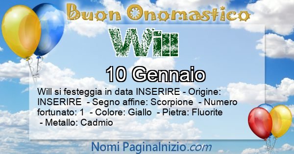 Will - Onomastico del nome Will