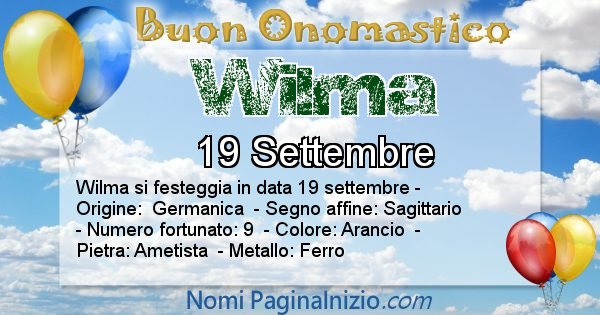 Wilma - Onomastico del nome Wilma