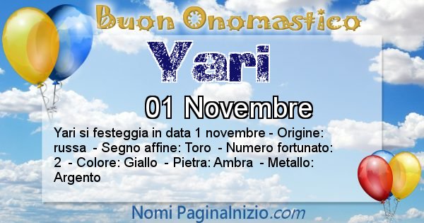 Yari - Onomastico del nome Yari