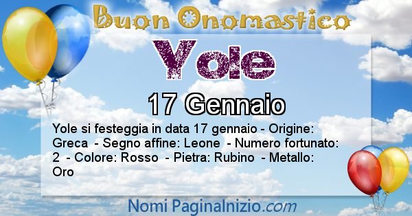 Yole - Onomastico del nome Yole