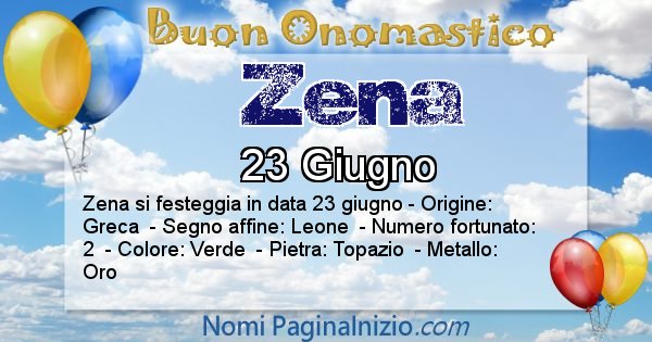 Zena - Onomastico del nome Zena