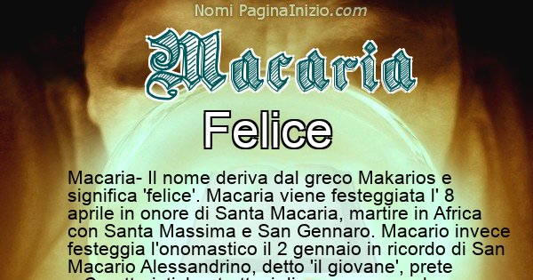 Macaria - Significato reale del nome Macaria