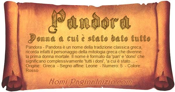 Pandora: significato del nome, curiosità, onomastico Pandora: significato del nome, curiosità, onomastico